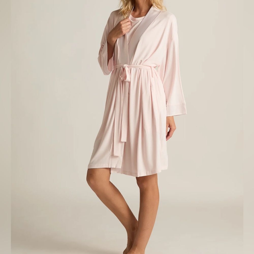 Faceplant Dreamwear Bamboo Tulip Pink Jersey Stretch Short Robe